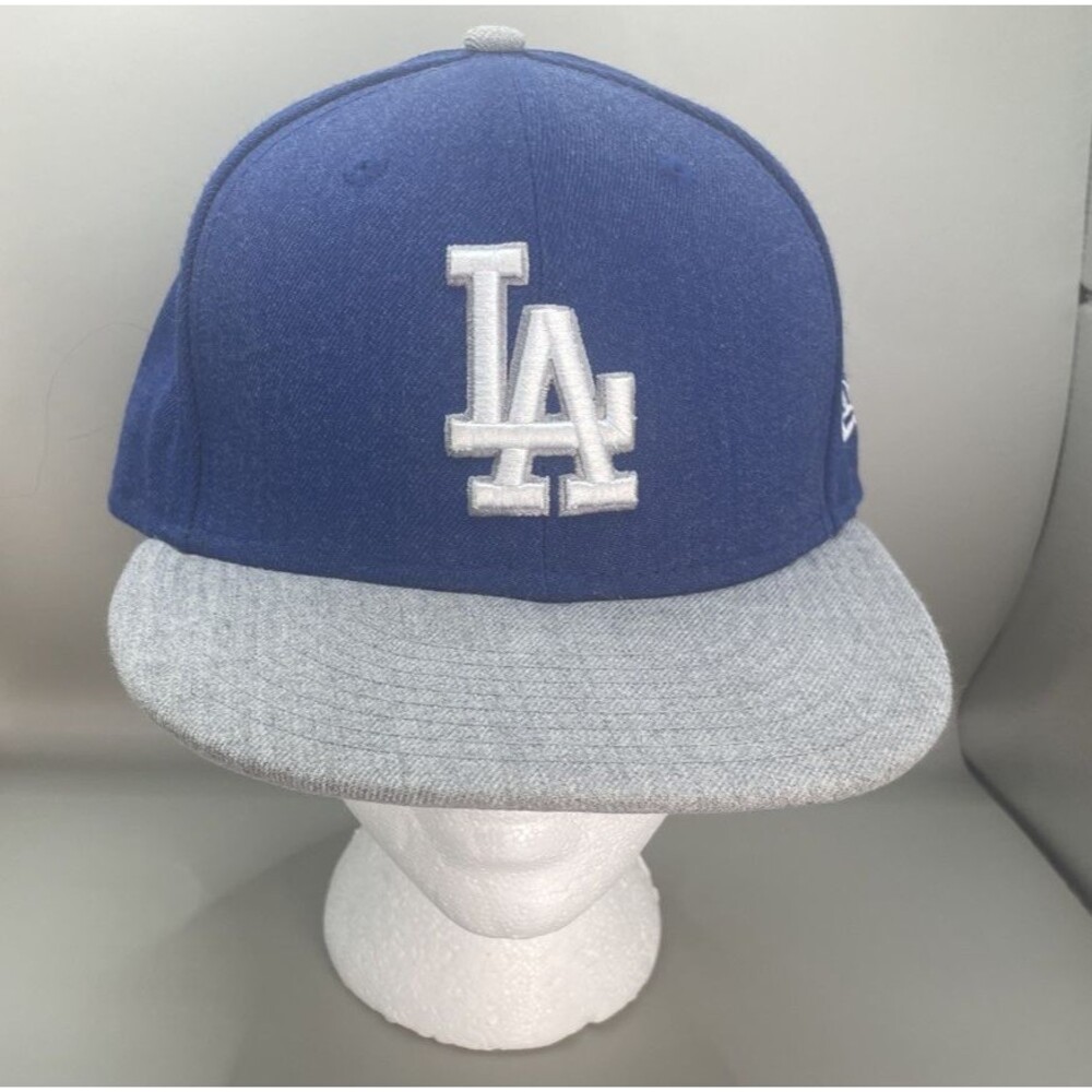 New Era 59FIFTY Fitted Hat Los Angeles Dodgers 7 1/4 Blue Gray Wool MLB EUC